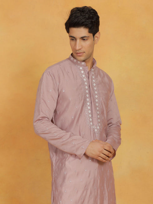 Vastramay Men's Pink Silk Blend Kurta