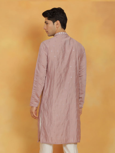 Vastramay Men's Pink Silk Blend Kurta