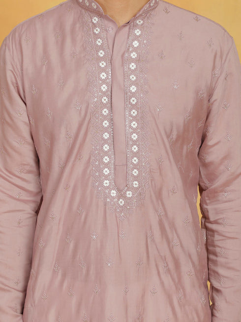 Vastramay Men's Pink Silk Blend Kurta