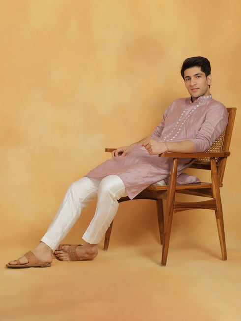 Vastramay Men's Pink Silk Blend Kurta