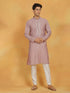 Vastramay Men's Pink And White Silk Blend Kurta And Pyjama Set