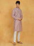 Vastramay Men's Pink And White Silk Blend Kurta And Pyjama Set