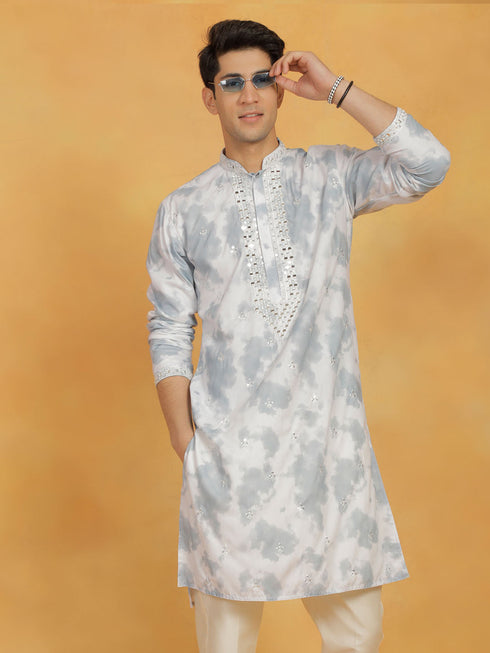 Vastramay Men's Grey Cotton Blend Kurta