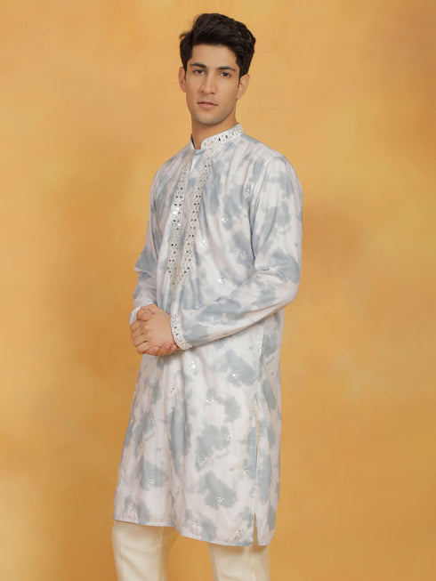 Vastramay Men's Grey Cotton Blend Kurta