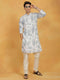 Vastramay Men's Gray And Cream Cotton Blend Kurta And Pyjama Set