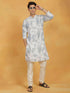 Vastramay Men's Gray And Cream Cotton Blend Kurta And Pyjama Set