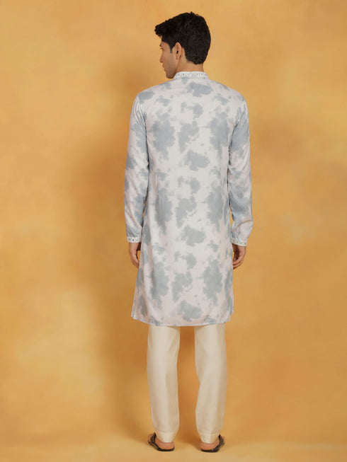 Vastramay Men's Gray And Cream Cotton Blend Kurta And Pyjama Set