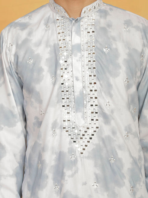 Vastramay Men's Gray And Cream Cotton Blend Kurta And Pyjama Set
