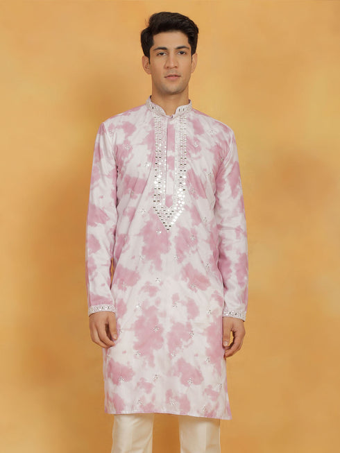 Vastramay Men's Pink Cotton Blend Kurta