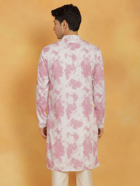 Vastramay Men's Pink Cotton Blend Kurta