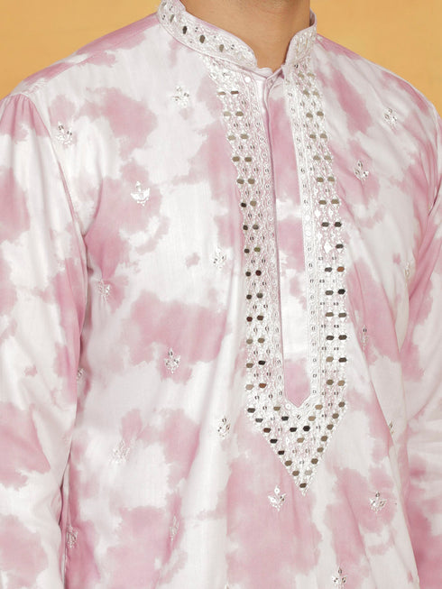 Vastramay Men's Pink Cotton Blend Kurta