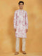 Vastramay Men's Pink And Cream Cotton Blend Kurta And Pyjama Set