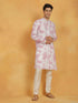 Vastramay Men's Pink And Cream Cotton Blend Kurta And Pyjama Set