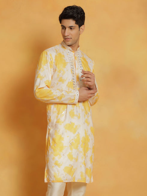 Vastramay Men's Yellow Cotton Blend Kurta