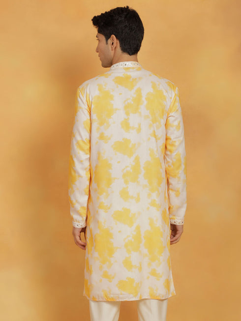 Vastramay Men's Yellow Cotton Blend Kurta