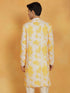 Vastramay Men's Yellow Cotton Blend Kurta