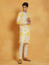 Vastramay Men's Yellow And Cream Cotton Blend Kurta And Pyjama Set