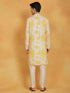 Vastramay Men's Yellow And Cream Cotton Blend Kurta And Pyjama Set