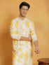 Vastramay Men's Yellow And Cream Cotton Blend Kurta And Pyjama Set