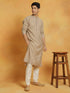 Vastramay Men's Gray And Cream Silk Blend Kurta And Pyjama Set