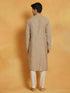 Vastramay Men's Gray And Cream Silk Blend Kurta And Pyjama Set