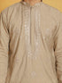 Vastramay Men's Gray And Cream Silk Blend Kurta And Pyjama Set