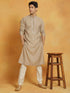 Vastramay Men's Gray And Cream Silk Blend Kurta And Pyjama Set