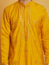 Vastramay Men's Mustard And Cream Silk Blend Kurta And Pyjama Set