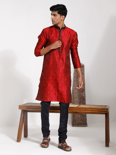 Vastramay Men's Maroon Silk Blend Kurta
