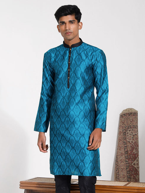 Vastramay Men's Turquoise Silk Blend Kurta