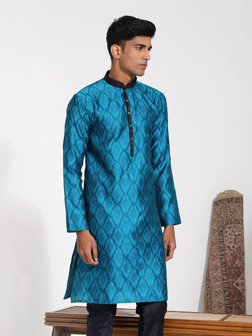 Vastramay Men's Turquoise Silk Blend Kurta