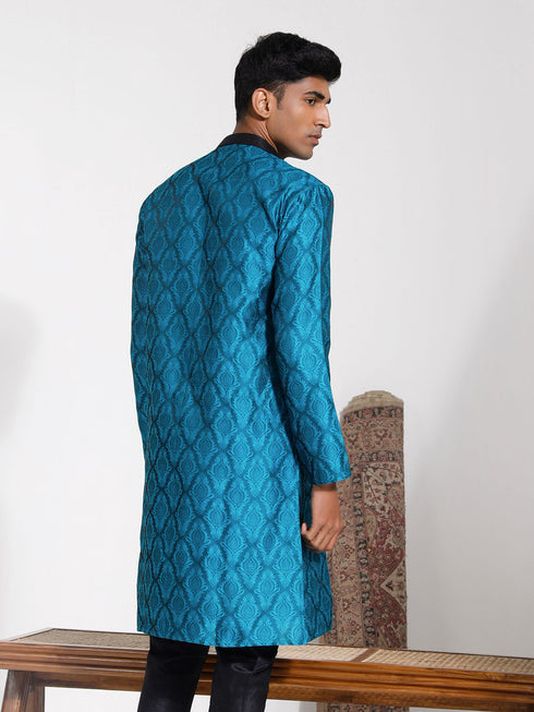 Vastramay Men's Turquoise Silk Blend Kurta