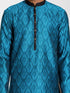 Vastramay Men's Turquoise And Black Silk Blend Kurta Pyjama Set
