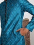 Vastramay Men's Turquoise And Black Silk Blend Kurta Pyjama Set
