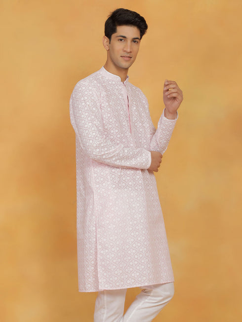 Vastramay Men's Pink Cotton Kurta
