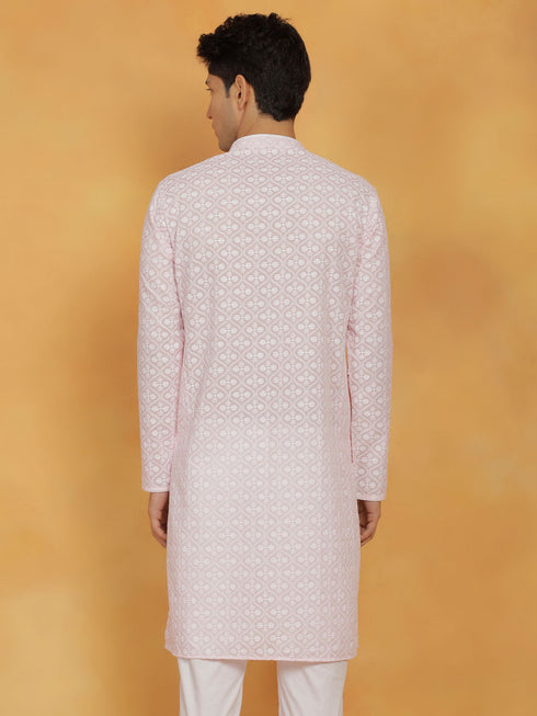 Vastramay Men's Pink Cotton Kurta