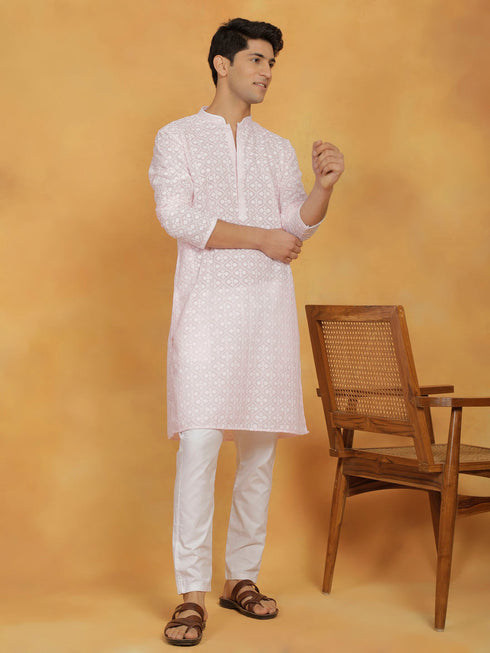 Vastramay Men's Pink Cotton Kurta