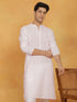 Vastramay Men's Pink And White Cotton Kurta And Pyjama Set