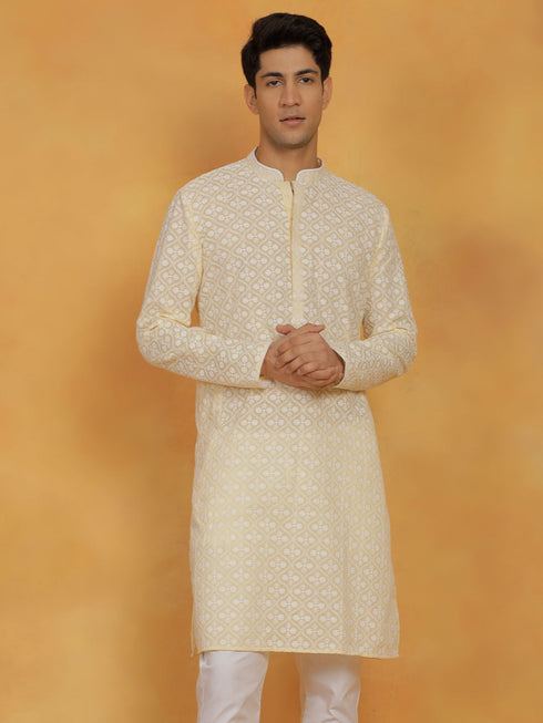 Vastramay Men's Yellow Cotton Kurta