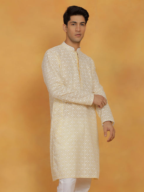 Vastramay Men's Yellow Cotton Kurta