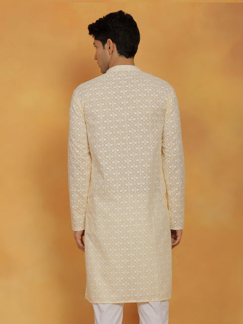 Vastramay Men's Yellow Cotton Kurta