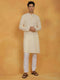 Vastramay Men's Yellow And White Cotton Kurta And Pyjama Set