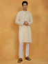 Vastramay Men's Yellow And White Cotton Kurta And Pyjama Set