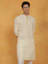 Vastramay Men's Yellow And White Cotton Kurta And Pyjama Set