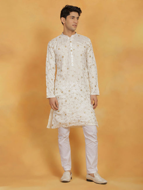 Vastramay Men's White Viscose Kurta And Pyjama Set