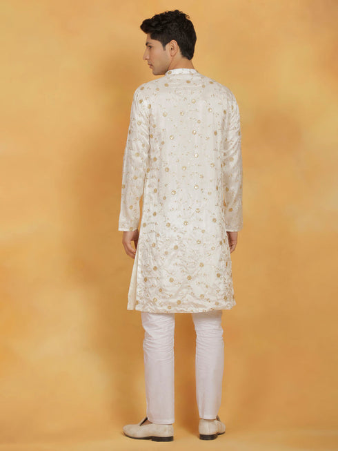 Vastramay Men's White Viscose Kurta And Pyjama Set