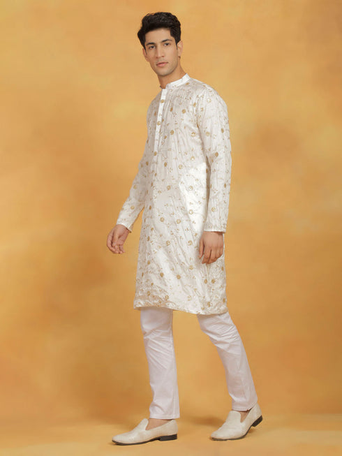 Vastramay Men's White Viscose Kurta And Pyjama Set