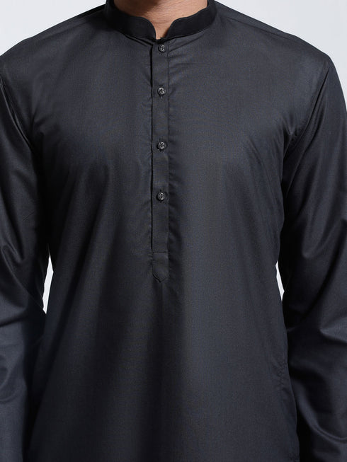 Vastramay Men's Black Cotton Silk Kurta