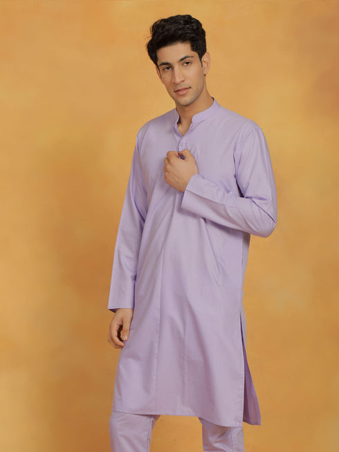 Vastramay Men's Lavender Cotton Silk Kurta