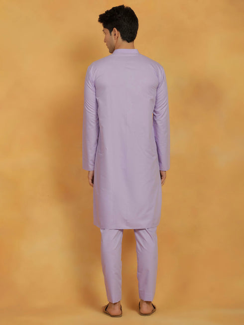Vastramay Men's Lavender Cotton Silk Kurta And Pyjama Set